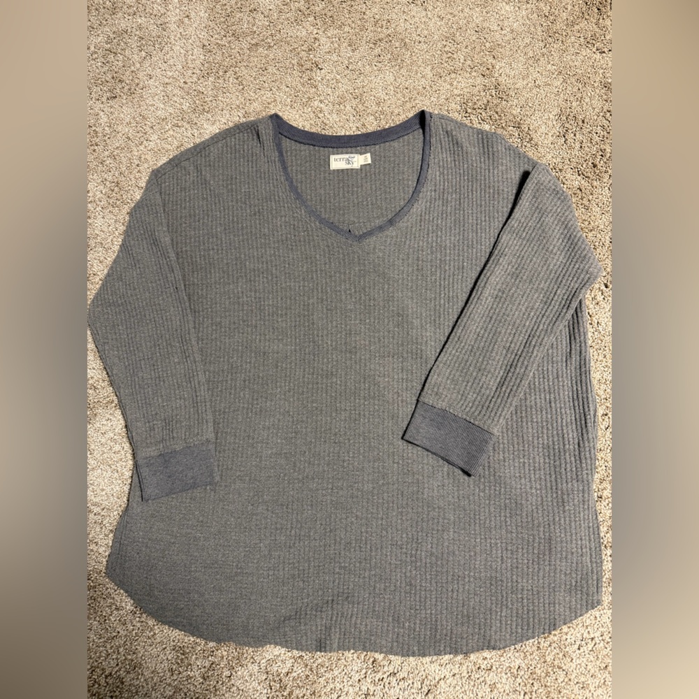 Terra & Sky Charcoal Ribbed Knit Top